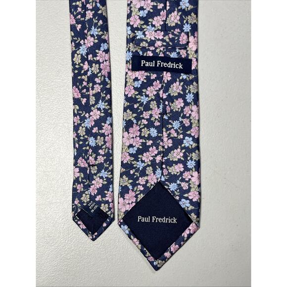 Paul Frederick Floral Print Silk Tie Mens Necktie Blue Pink 3" x 62" - Picture 5 of 9